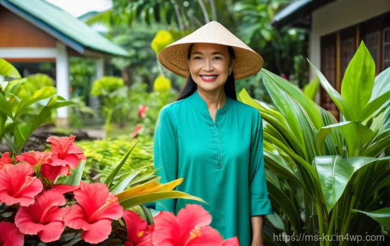 정원 설계를 위한 다년생 식물의 환경적 이점 - Prompt 1: Serene Malaysian Perennial Garden with a Happy Gardener**