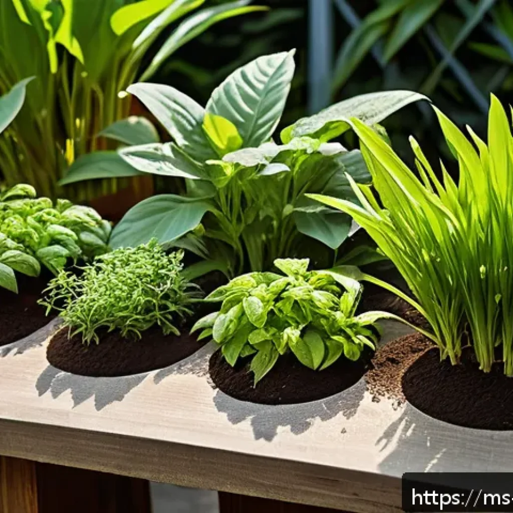정원에서 다년생 식용 식물의 심기 및 관리 실수 - A vibrant Malaysian herb garden scene in the morning sunlight, featuring a variety of annual herbs l...